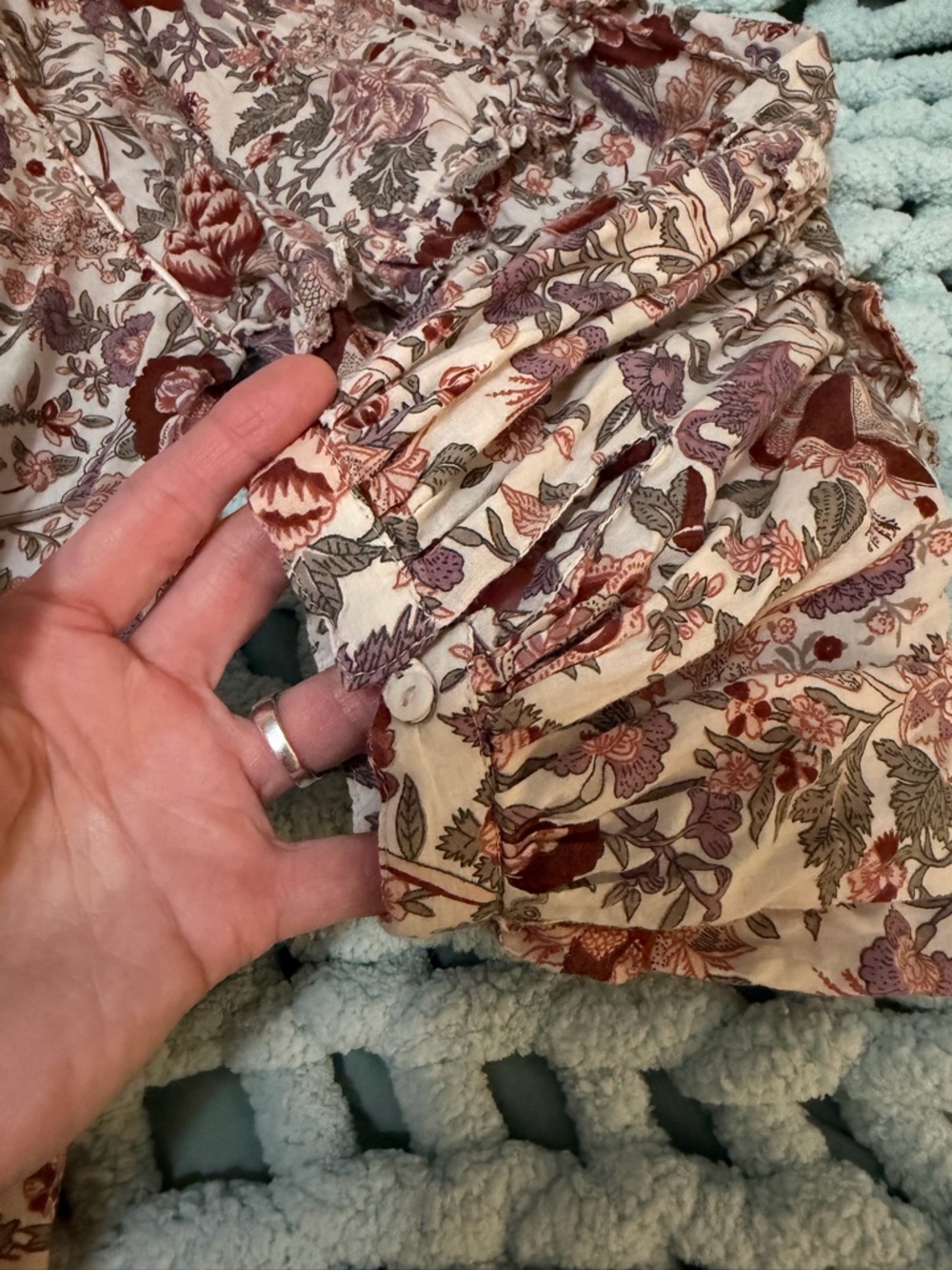 Love The Label Floral Peasant Top Rose, Green & Cream Balloon Sleeves Sz Large - Picture 16 of 17